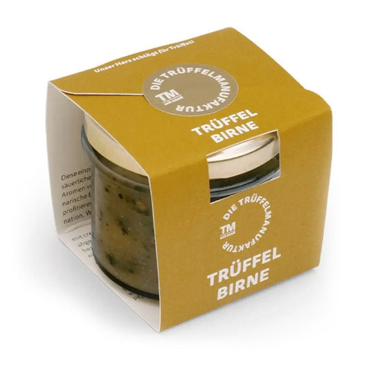 Trüffel Birne – Birnenmus mit 10 % Trüffel im 110 g Glas, fruchtig und erdig im Geschmack
