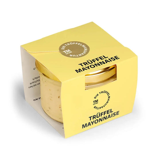 Vegane Trüffel Mayonnaise mit 10 % Trüffel im 180 g Glas, cremig und intensiv im Geschmack