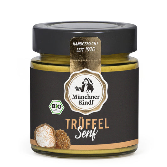 Trüffel Münchner Kindl Senf mit Sommertrüffel 1 Prozent aus Bio-Senfsaaten für Käse, Fleisch und Dressings
