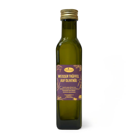 Weißer Trüffel auf Olivenöl mit 99 Prozent nativem Olivenöl extra aus Spanien als elegantes Finish-Öl