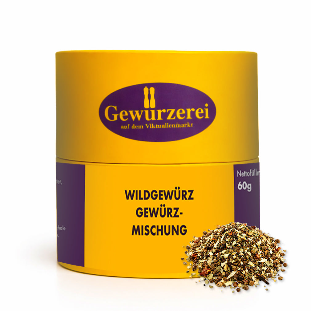 Wildgewürz Gewürzmischung mit Wacholder, Pfeffer und Orangenschalen für Wildgerichte und Braten.