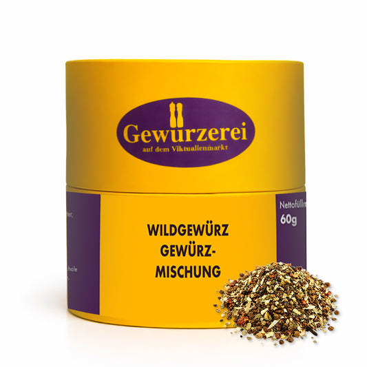 Wildgewürz Gewürzmischung mit Wacholder, Pfeffer und Orangenschalen für Wildgerichte und Braten.