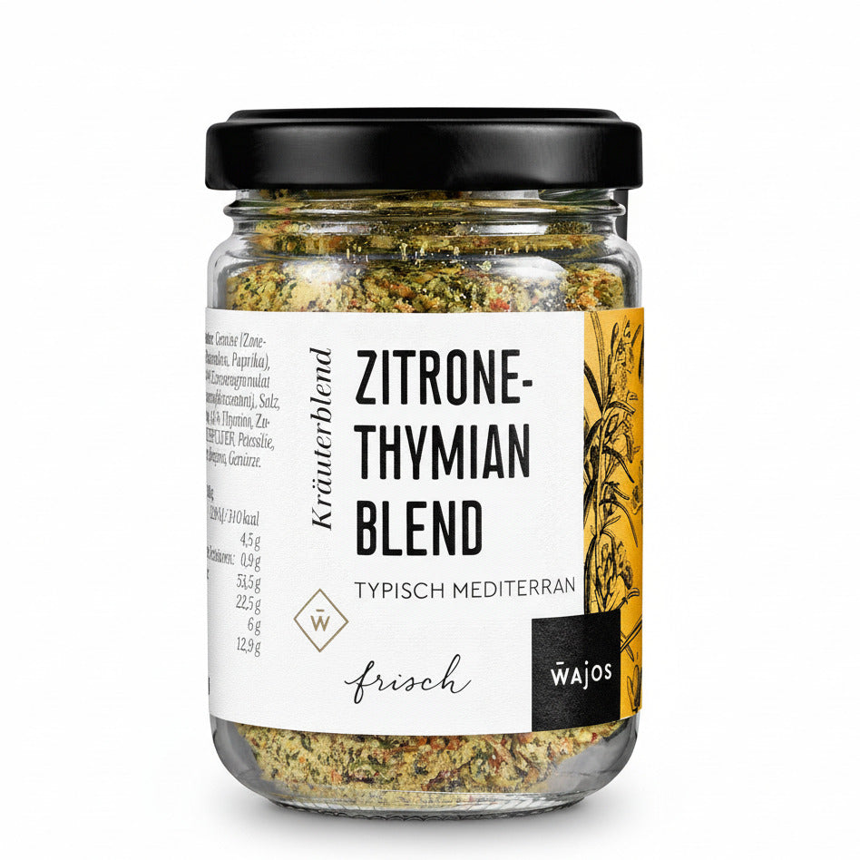 zitrone thymian blend als feine mediterrane kräuter gewürzmischung im glas